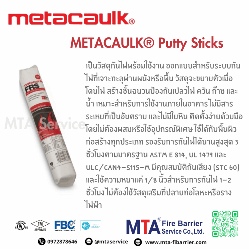 วัสดุป้องกันไฟลาม ดินน้ำมัน METACAULK® FIRE RATED PUTTY & PADS