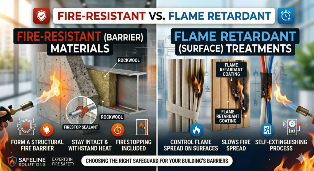 เปรียบเทียบ Fire-Resistant vs Flame Retardant โดย MTA Fire Barrier Service