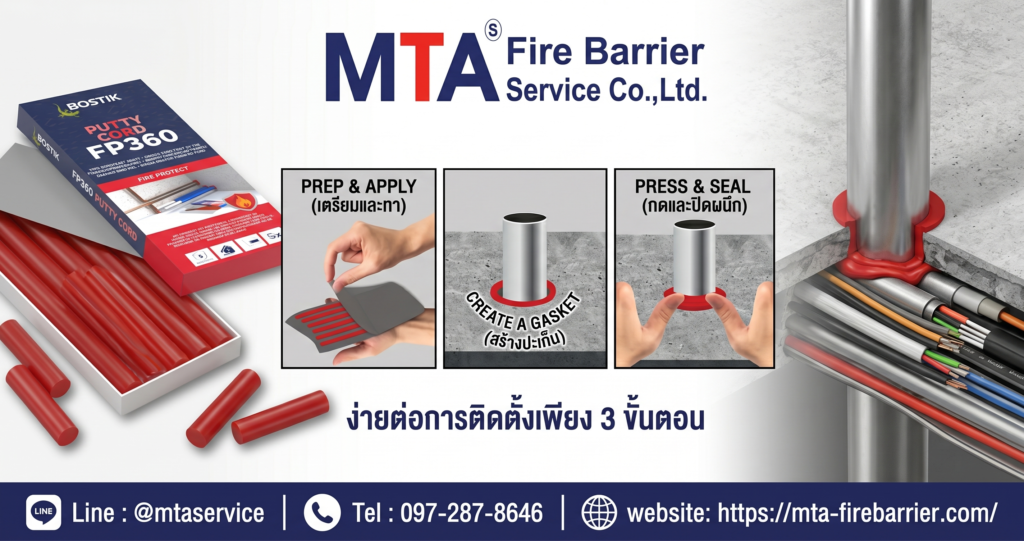 การใช้งาน BOSTIK FP360 Putty Cord สำหรับอุดช่องเปิดรอบสายไฟและท่อในระบบ Fire Barrier